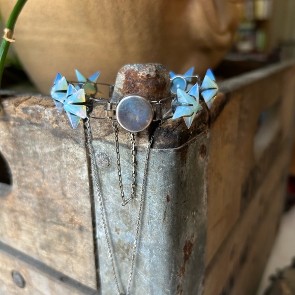 Antique Sterling and Opaline Bracelet and Necklace set - Picture 4 of 8